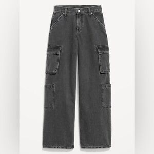 Old Navy 100% Cotton Mid-Rise Baggy Wide-Leg Cargo Jeans in Faded Black Wash